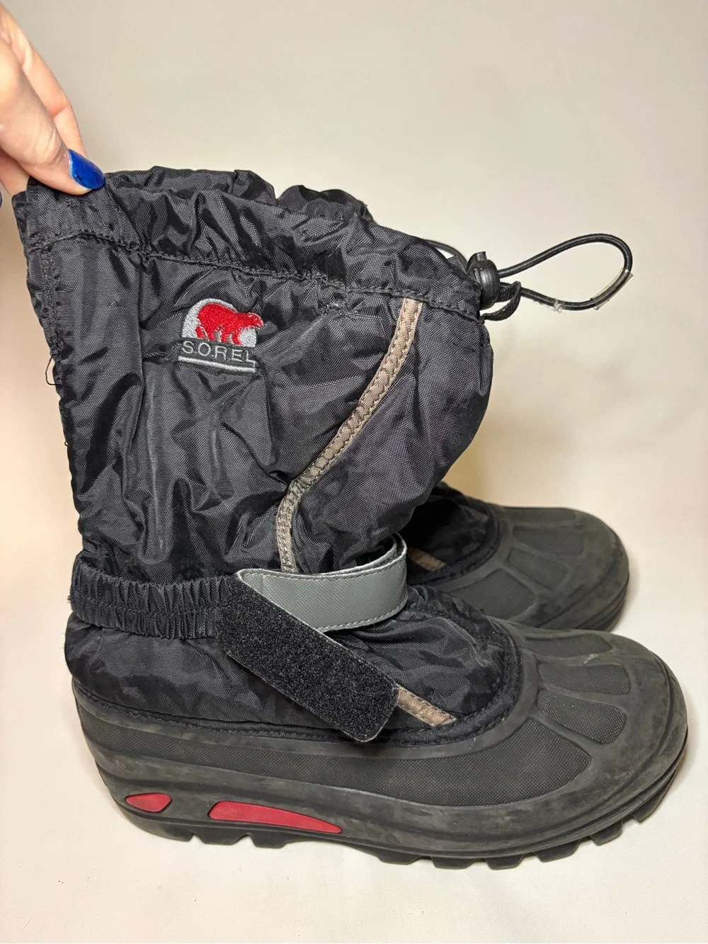 Sorel Flurry KIDS Snow Boots Size 7 Black‎ Red Waterproof Insulated